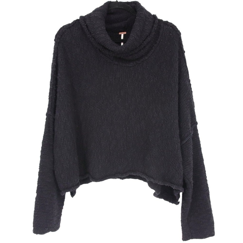 Free People Women's Big Easy Cowl Neck Pullover Sweater Size S Black Oversized